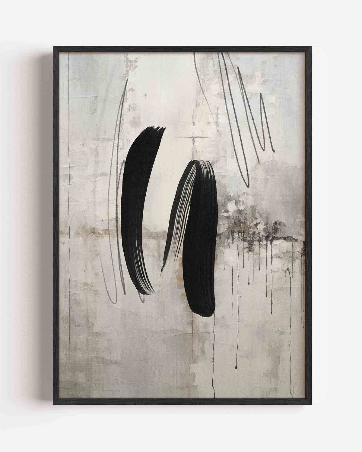 Abstracte zwarte penseelstreken – zacht abstracte portret poster als wanddecoratie