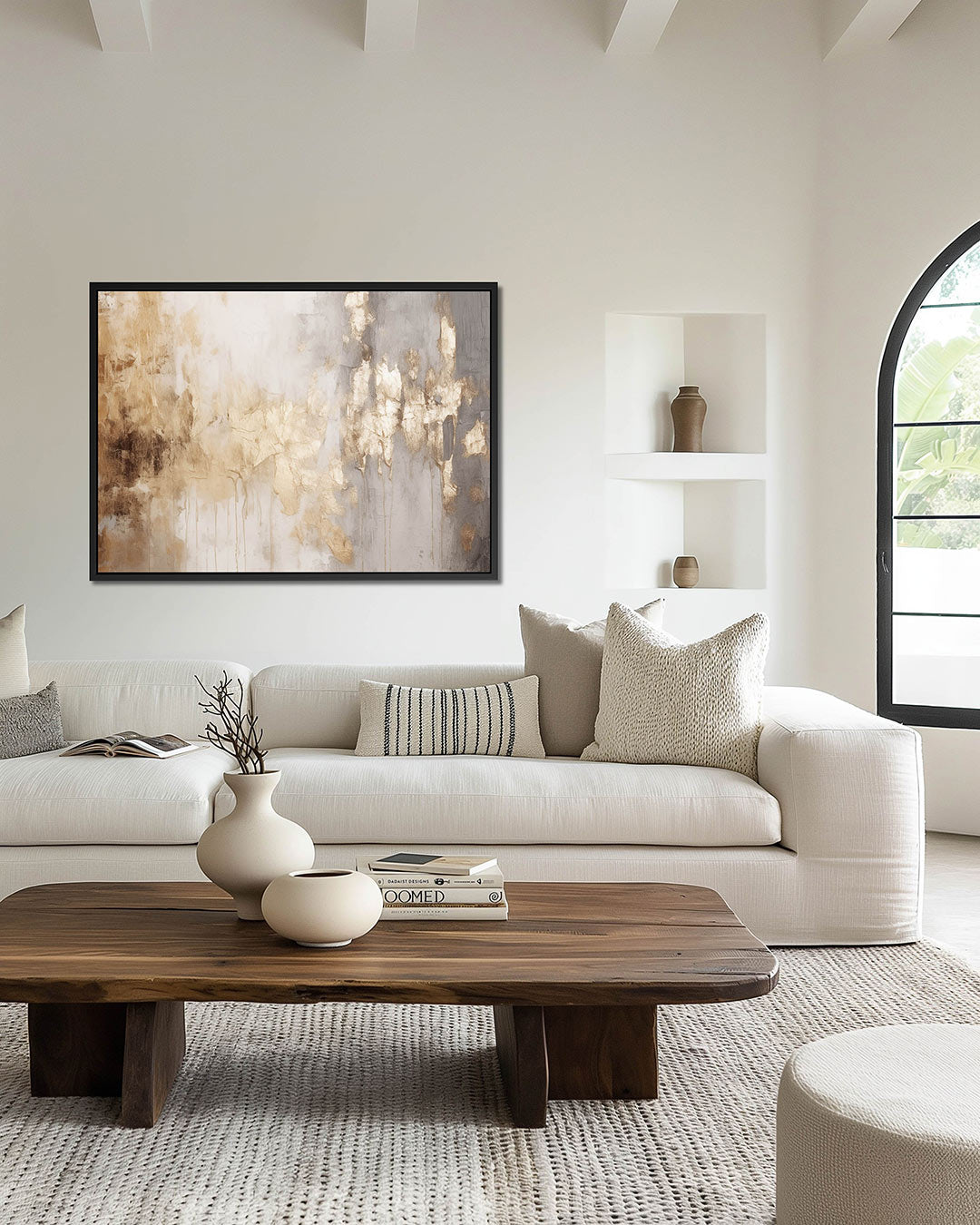 Gouden textuur compositie – wanddecoratie in interieur