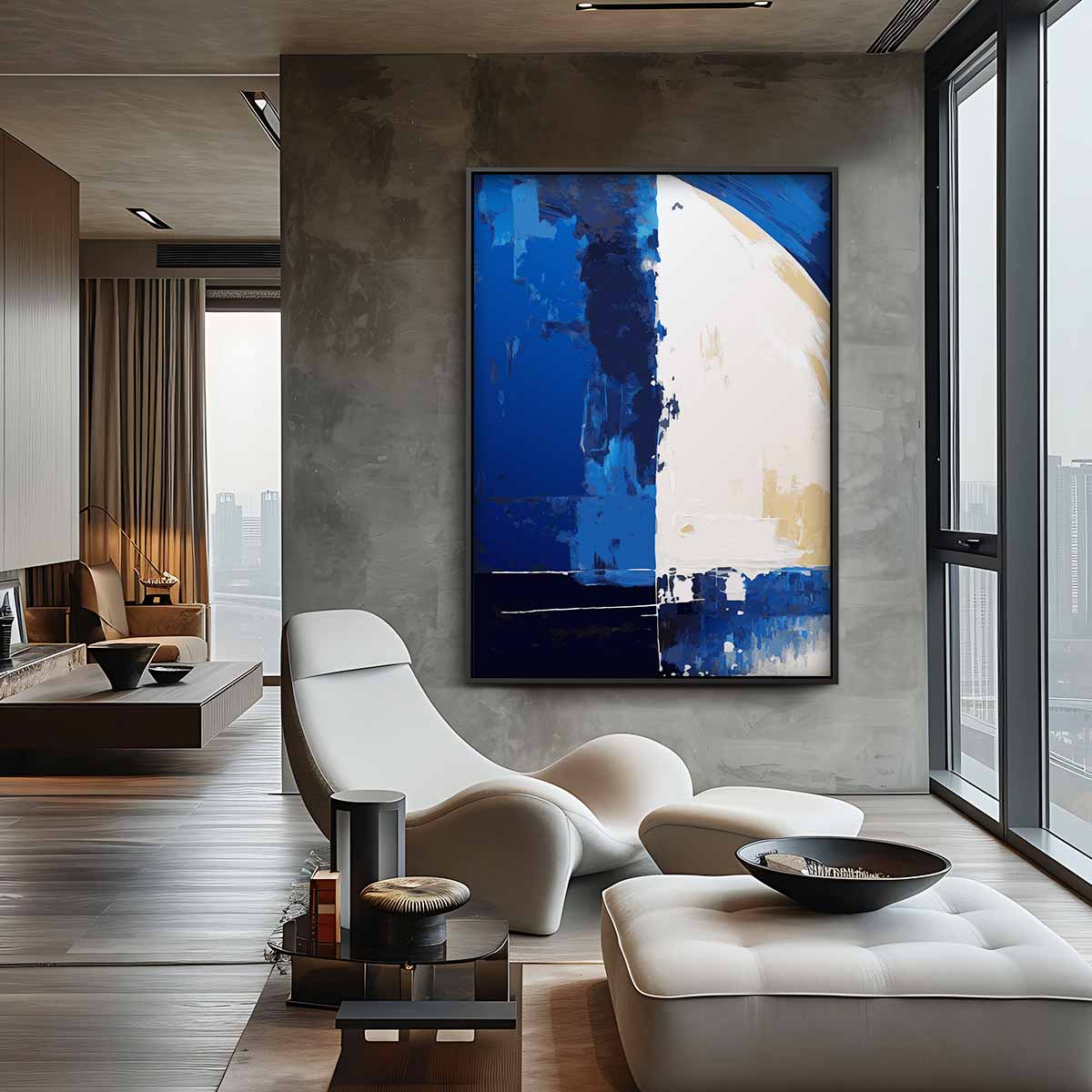 Blauwe Abstracte Harmonie – canvas wanddecoratie in portret formaat