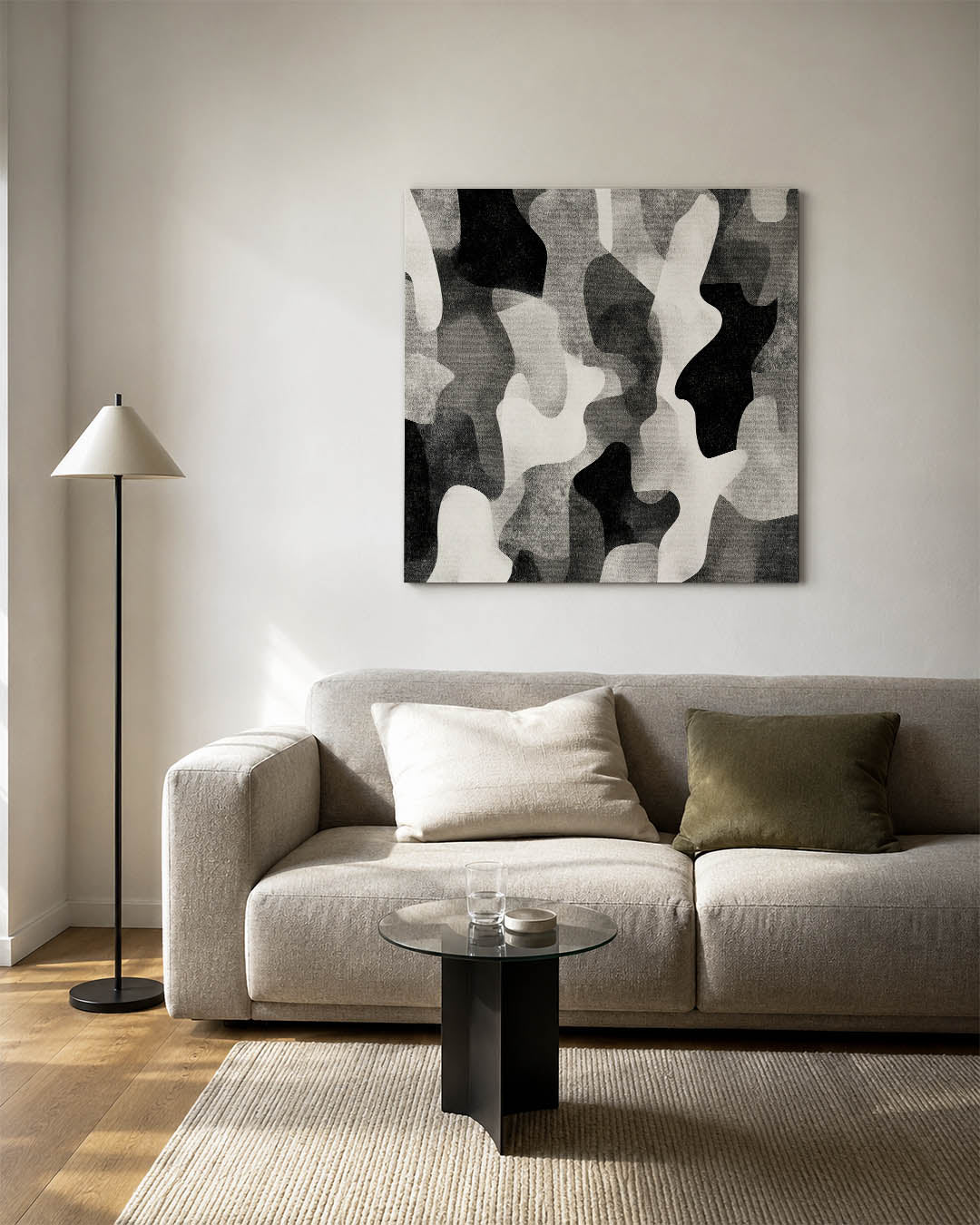 Organische vormen compositie kunstwerk – vierkante wanddecoratie – dit kunstwerk toont een dynamisch spel van vloeiende