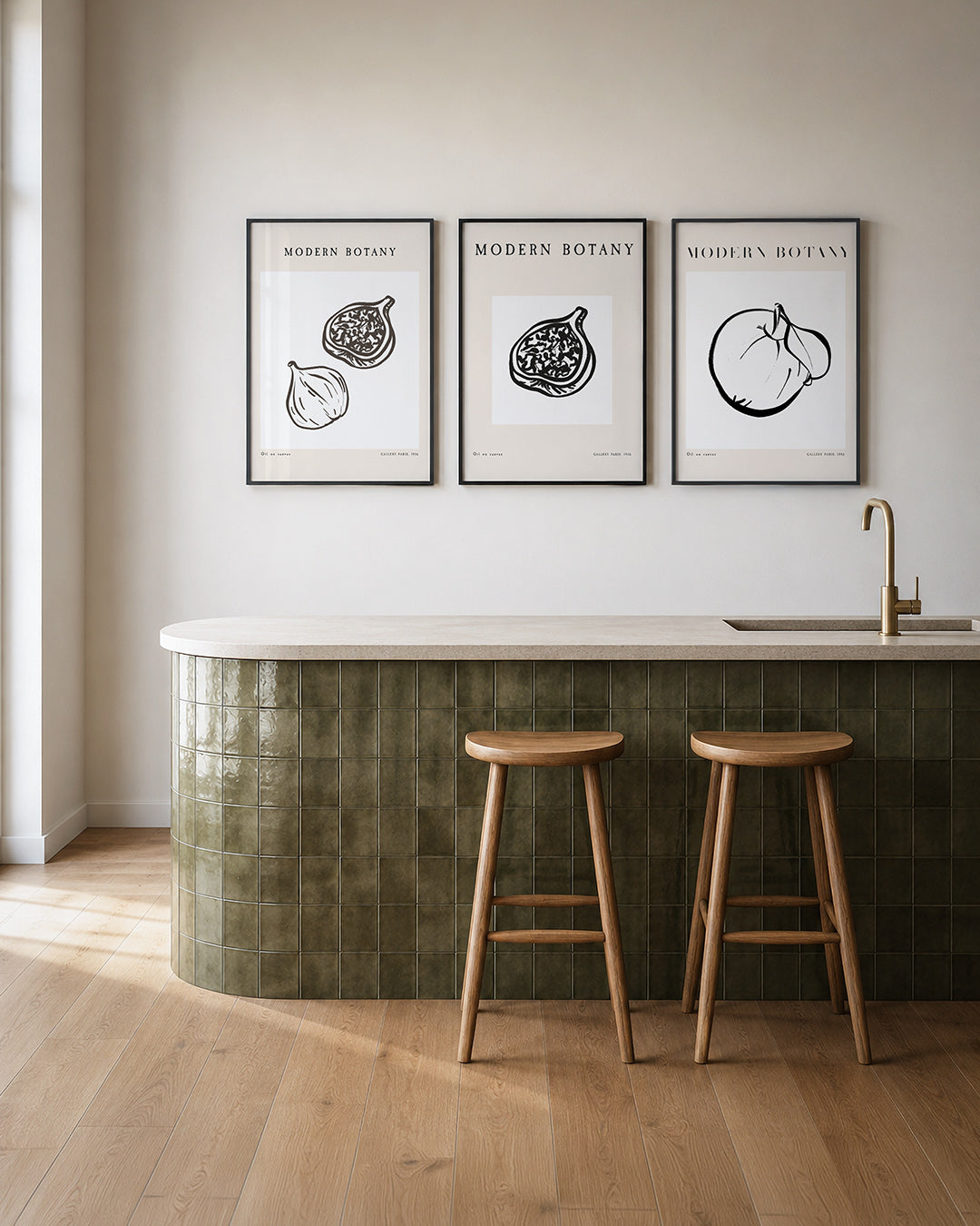 Botanische eenvoud posterset – tweede productweergave – deze posterset toont een eenvoudige lijntekening van een vijg en
