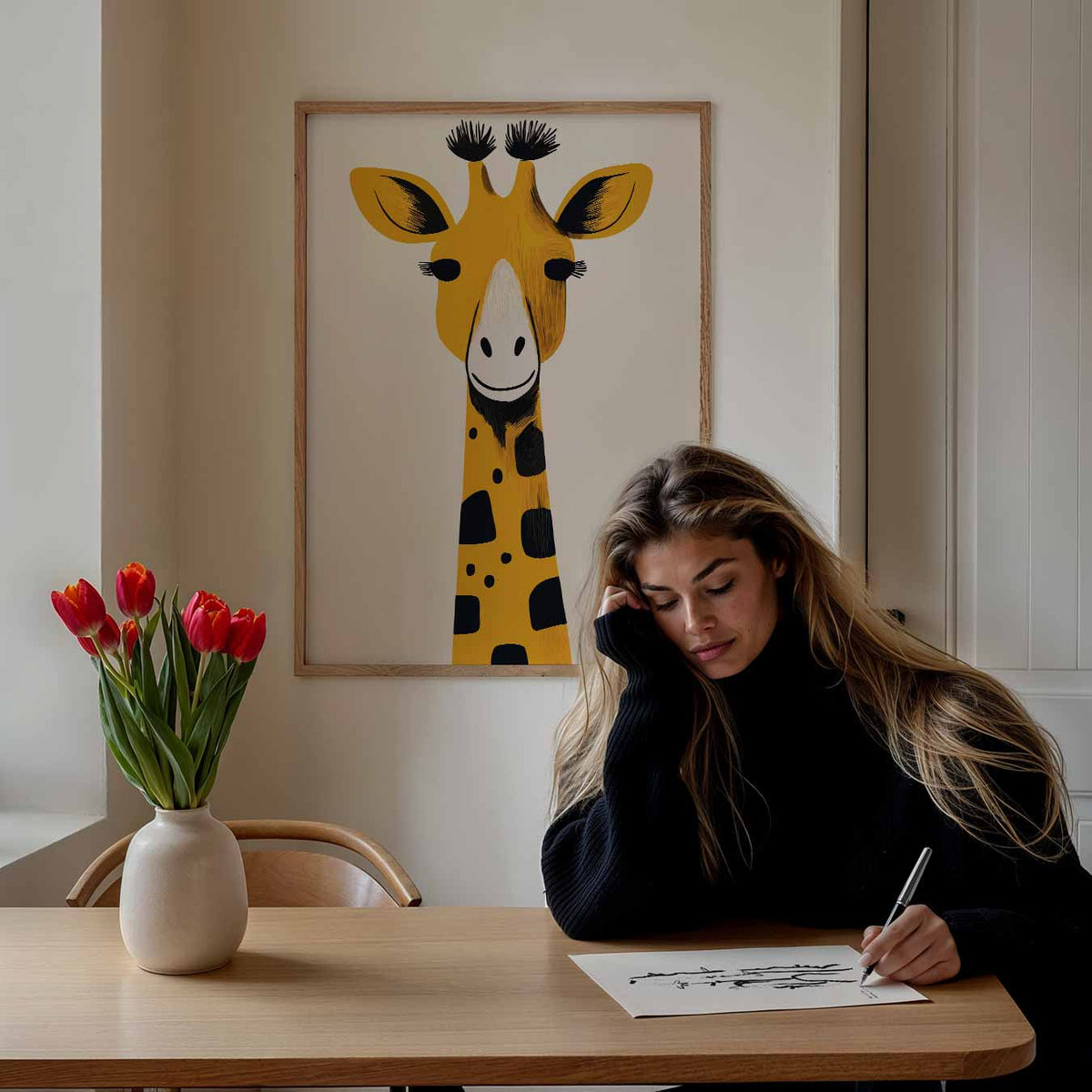 Vrolijke Giraffe – staande muurposter voor de kinderkamer