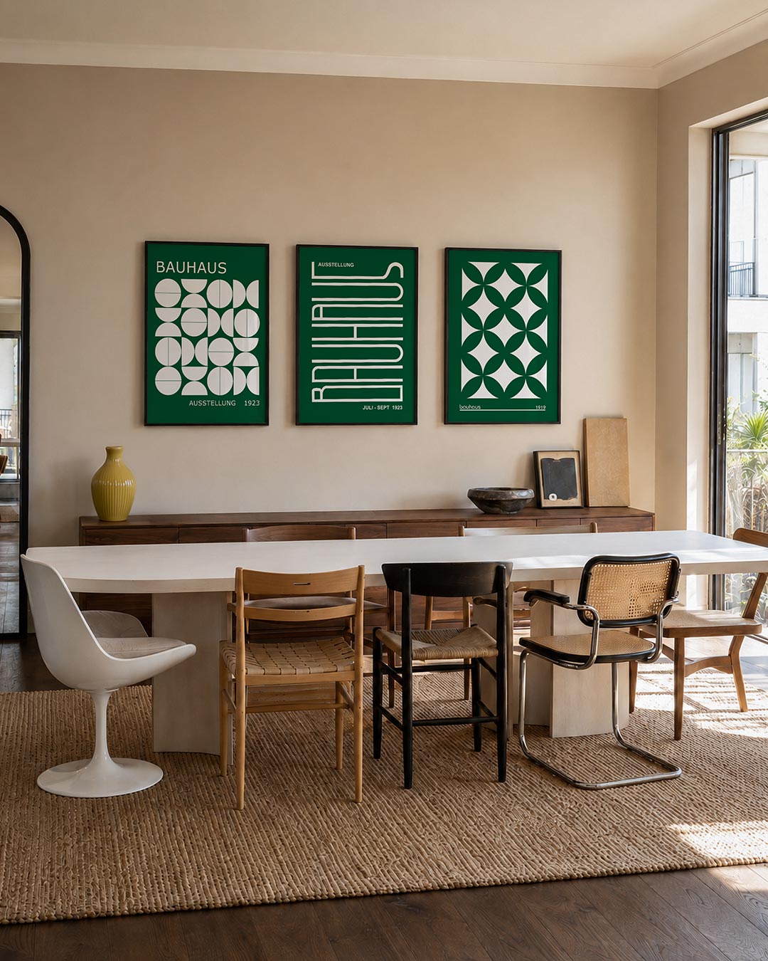 Vorm en ritme posterset – tweede productweergave – deze posterset in drie delen toont een speelse ordening van witte