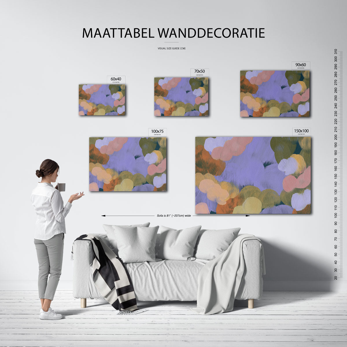 Kleurrijke vormen – moderne liggende wandkunst