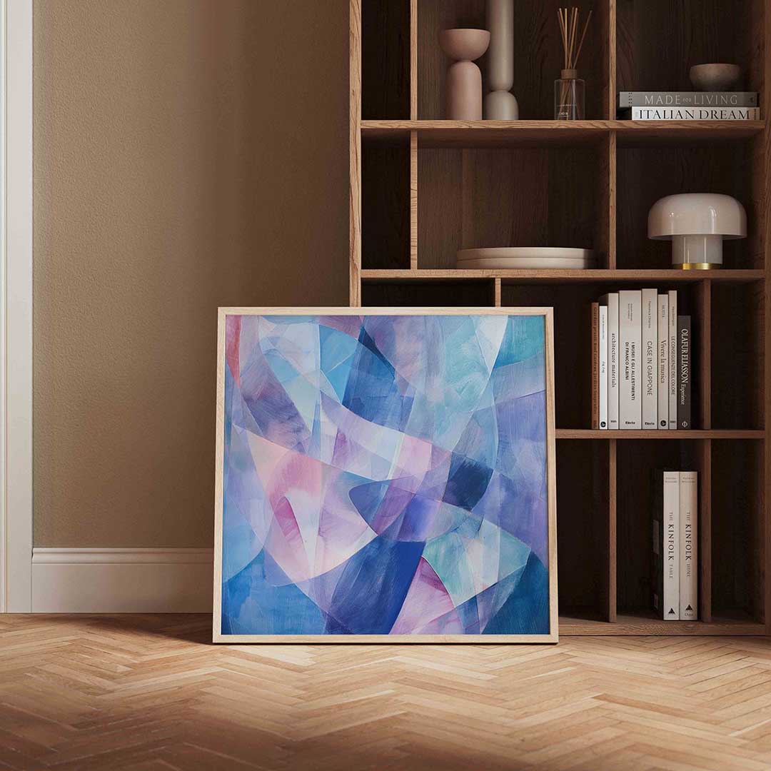 Abstracte blauwe vormen – vierkante design wanddecoratie van WallArtistic