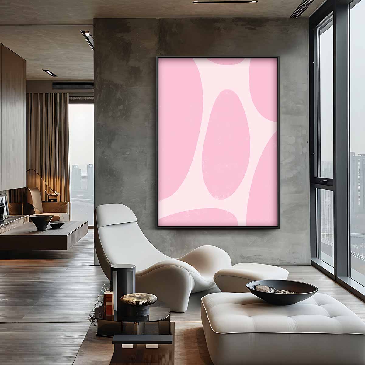 Speelse Roze Abstractie – staande wandkunst voor woonkamer of interieur