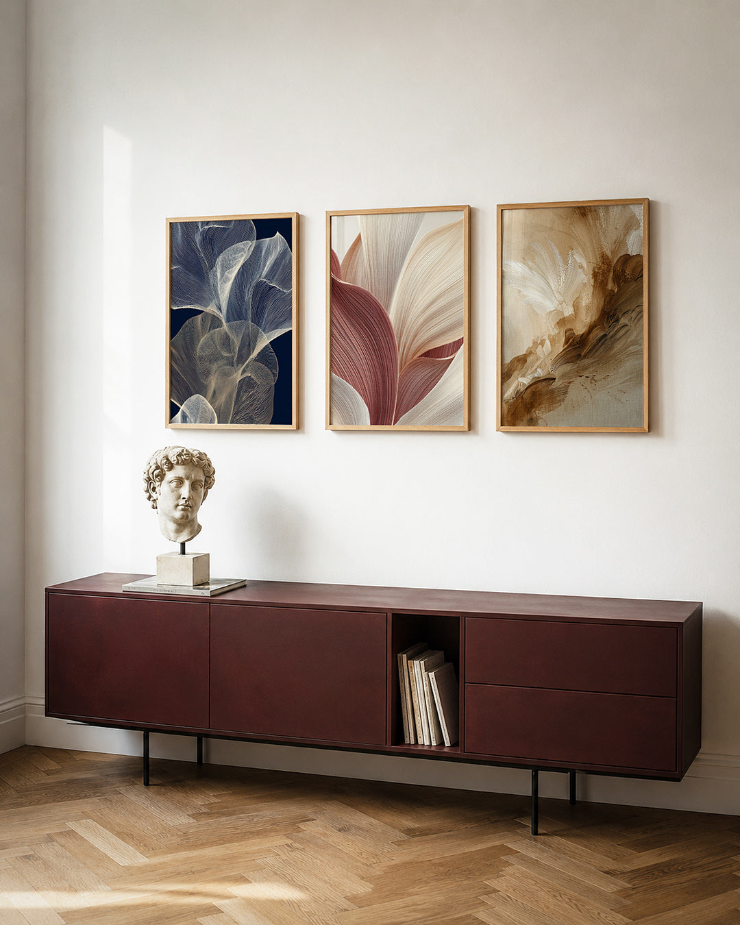 Lijnendans posterset – detailweergave – deze posterset in drie delen toont vloeiende lijnen die als