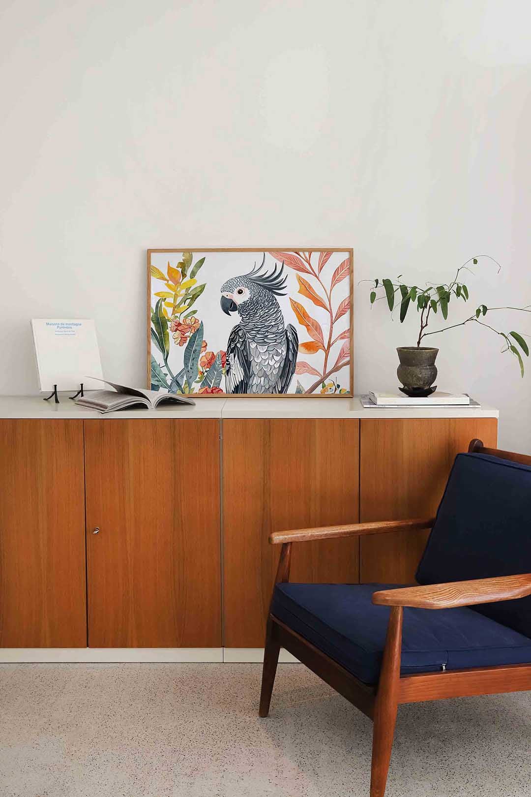 Papegaai en bladeren – liggende dieren wanddecoratie van WallArtistic
