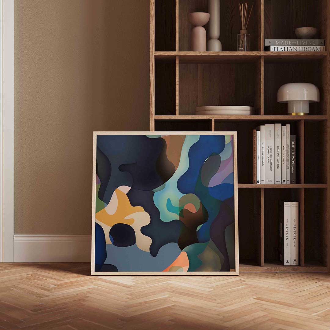 Vloeiende vormen – vierkante wanddecoratie met kleur en vorm van WallArtistic
