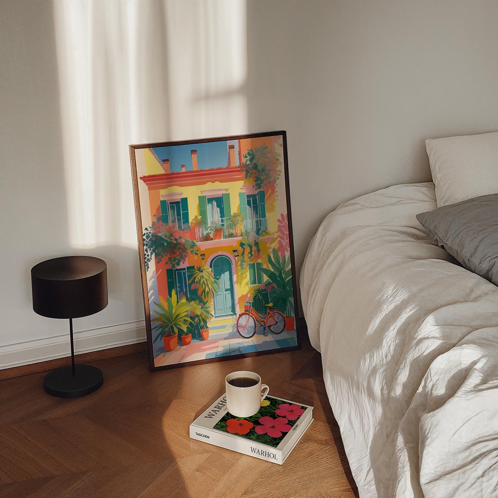 Zonnige Mediterrane Huis – staande Popart wanddecoratie van WallArtistic