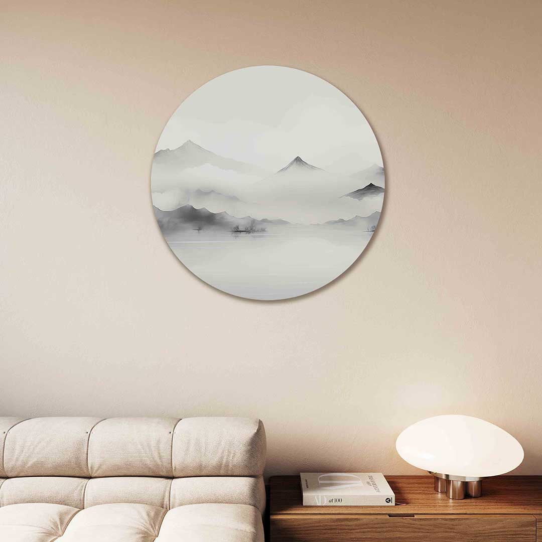 Berglandschap – kleurrijke Pop Art muurcirkel voor aan de muur