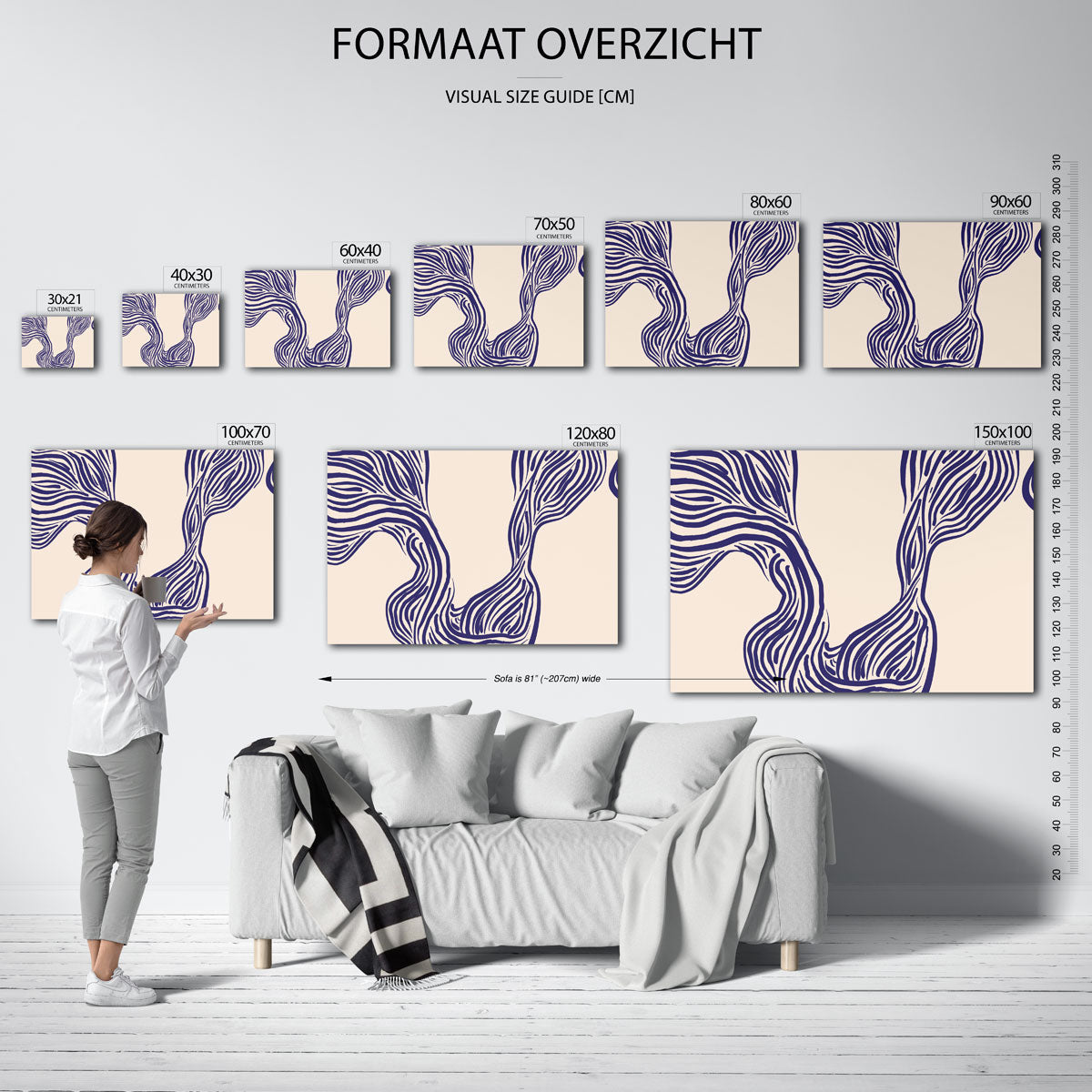 Golvende lijnen – liggende muurposter met kleurrijke abstracte vormen