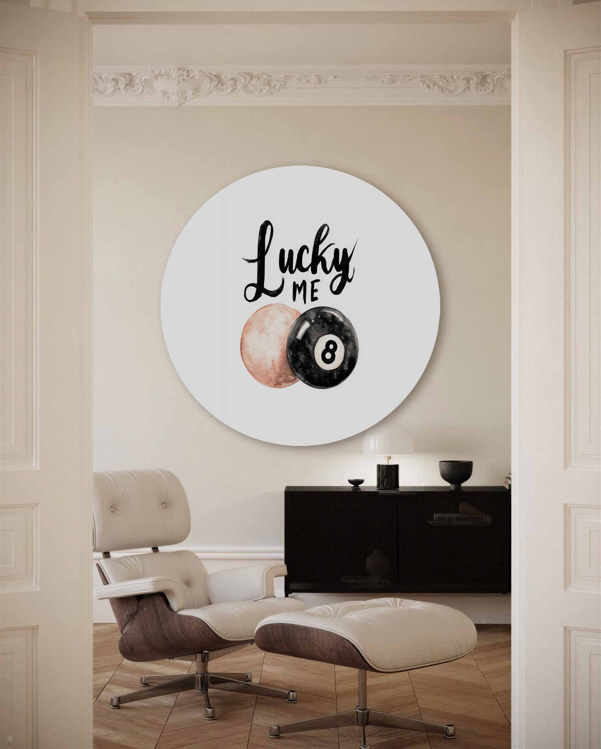 Lucky me – kleurrijke Pop Art muurcirkel voor aan de muur