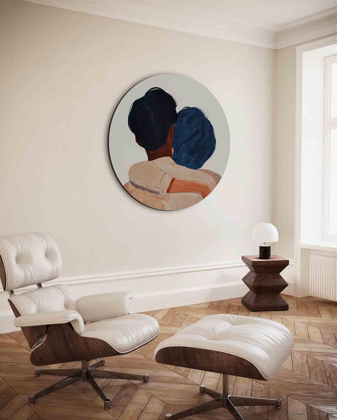 Omarmende figuren – moderne ronde wanddecoratie van WallArtistic