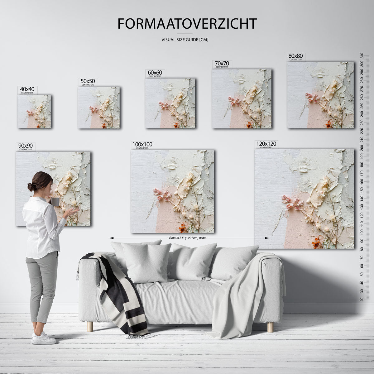 Gedroogde bloemen en textuur – vierkante muurposter met abstracte vormen