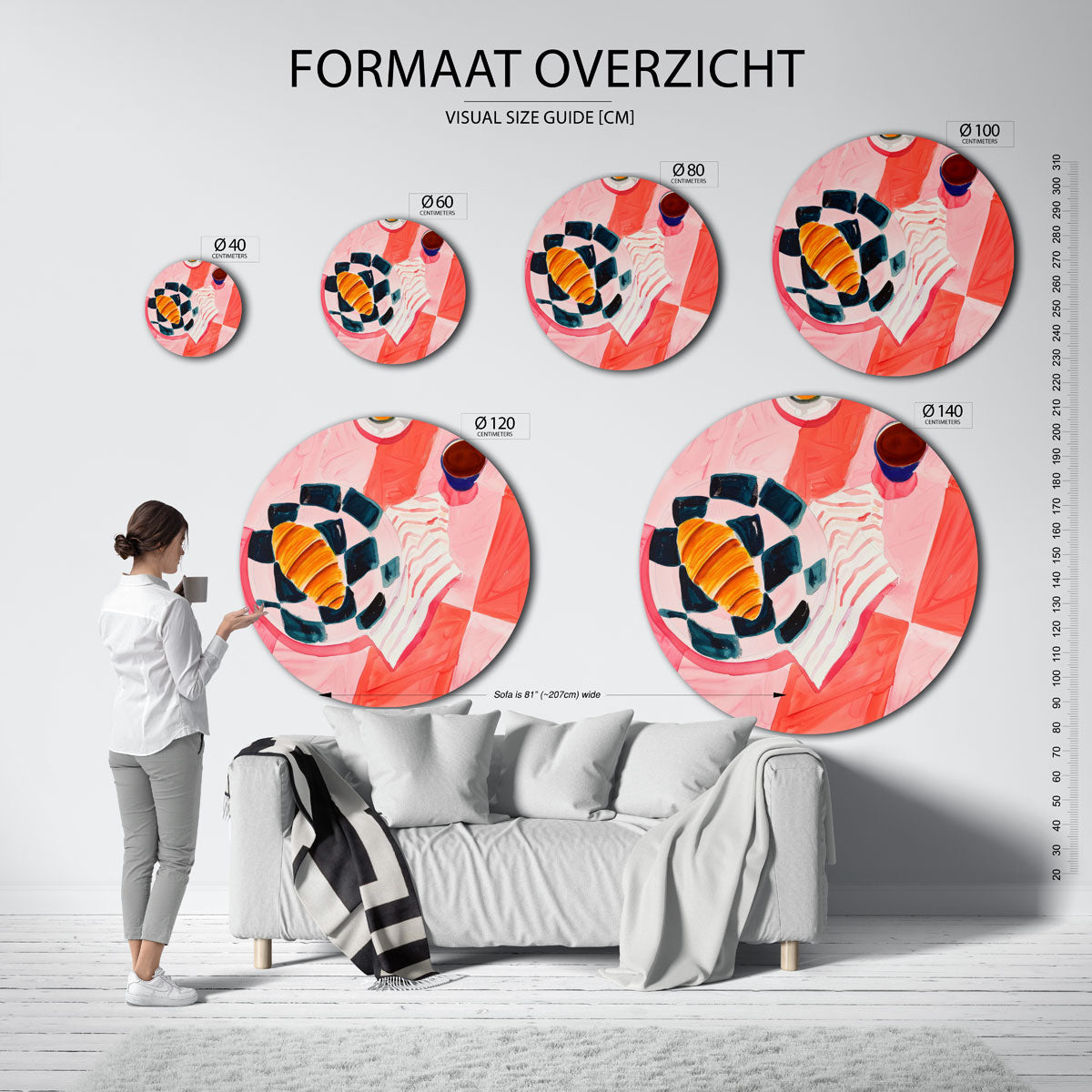 Ontbijt met croissant – abstracte wandkunst als muurcirkel van WallArtistic