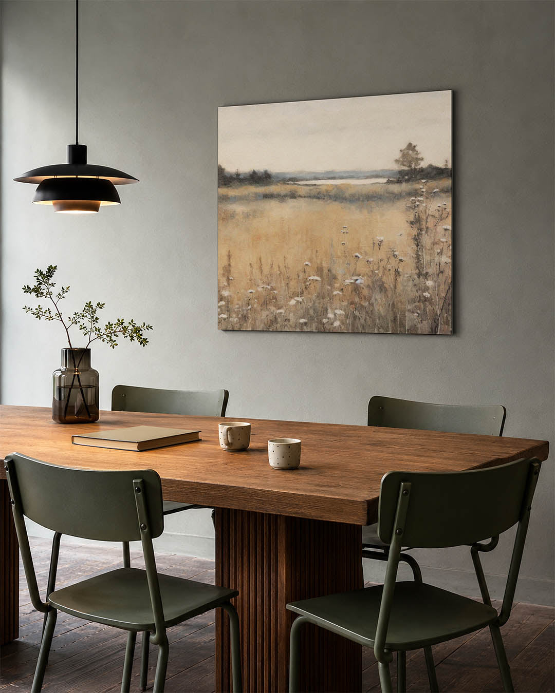 Rustige landschap weergave kunstwerk – tweede productweergave – dit kunstwerk toont een uitgestrekt veld met wilde bloemen en