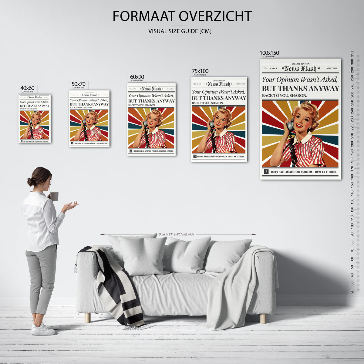 Vrouw telefoon – staand wanddecoratie kunstwerk