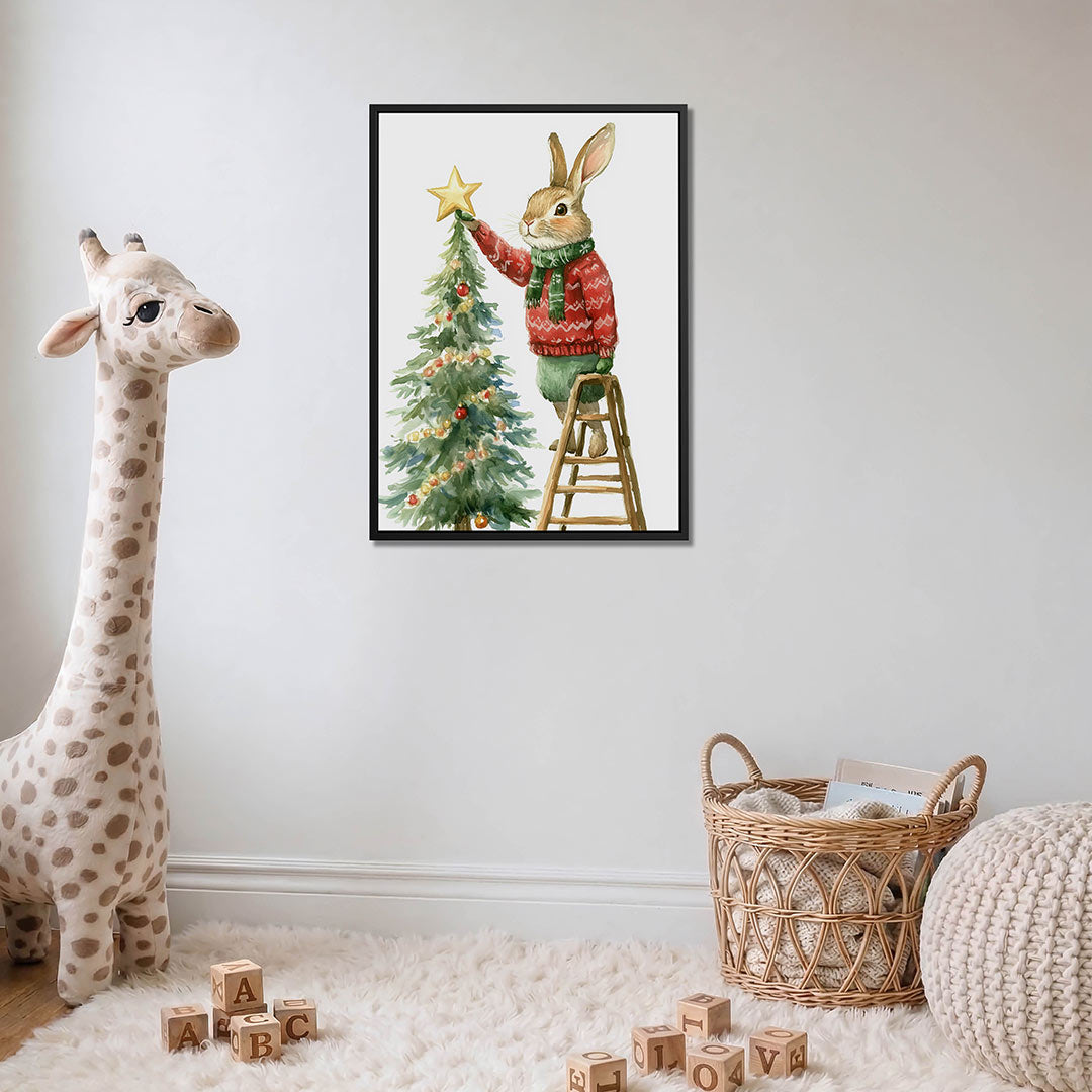 Kerstkonijn en boom – moderne staande wandkunst