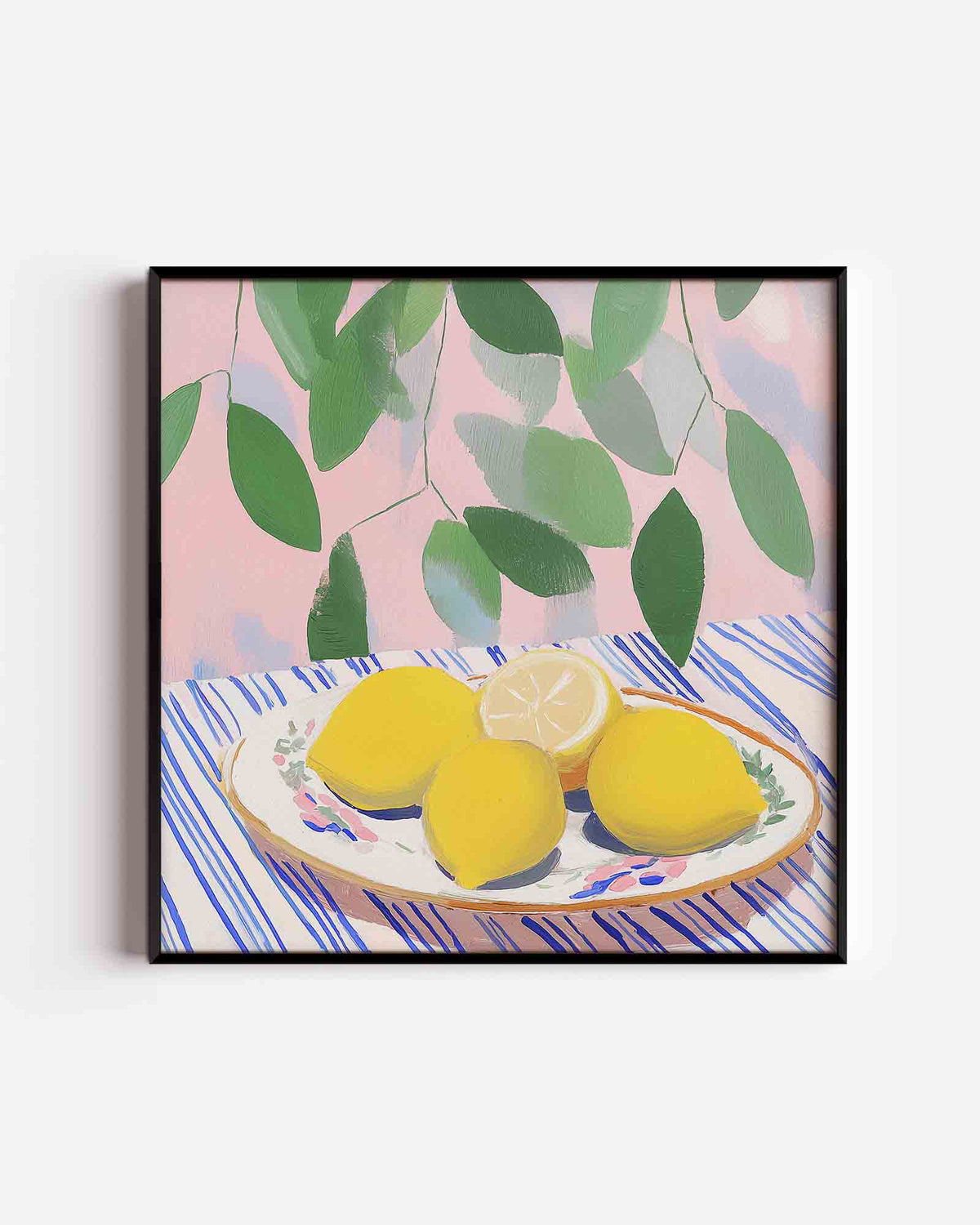 Citroenen op tafel – vierkante poster met kleur en vormen als wanddecoratie