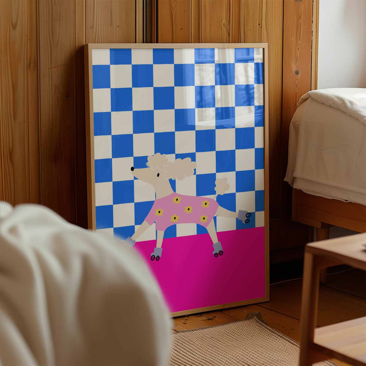 Vrolijke Poedel op Rolschaatsen – kinderposter in staand formaat