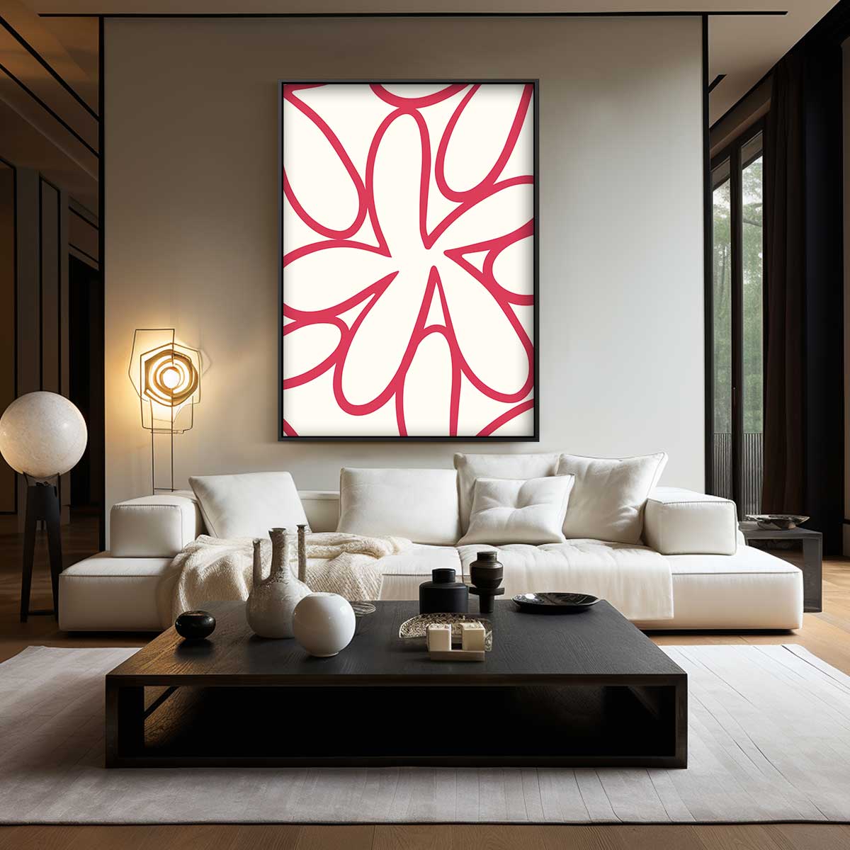 Bloemachtige Vormen in Rood – dibond wanddecoratie in staand formaat