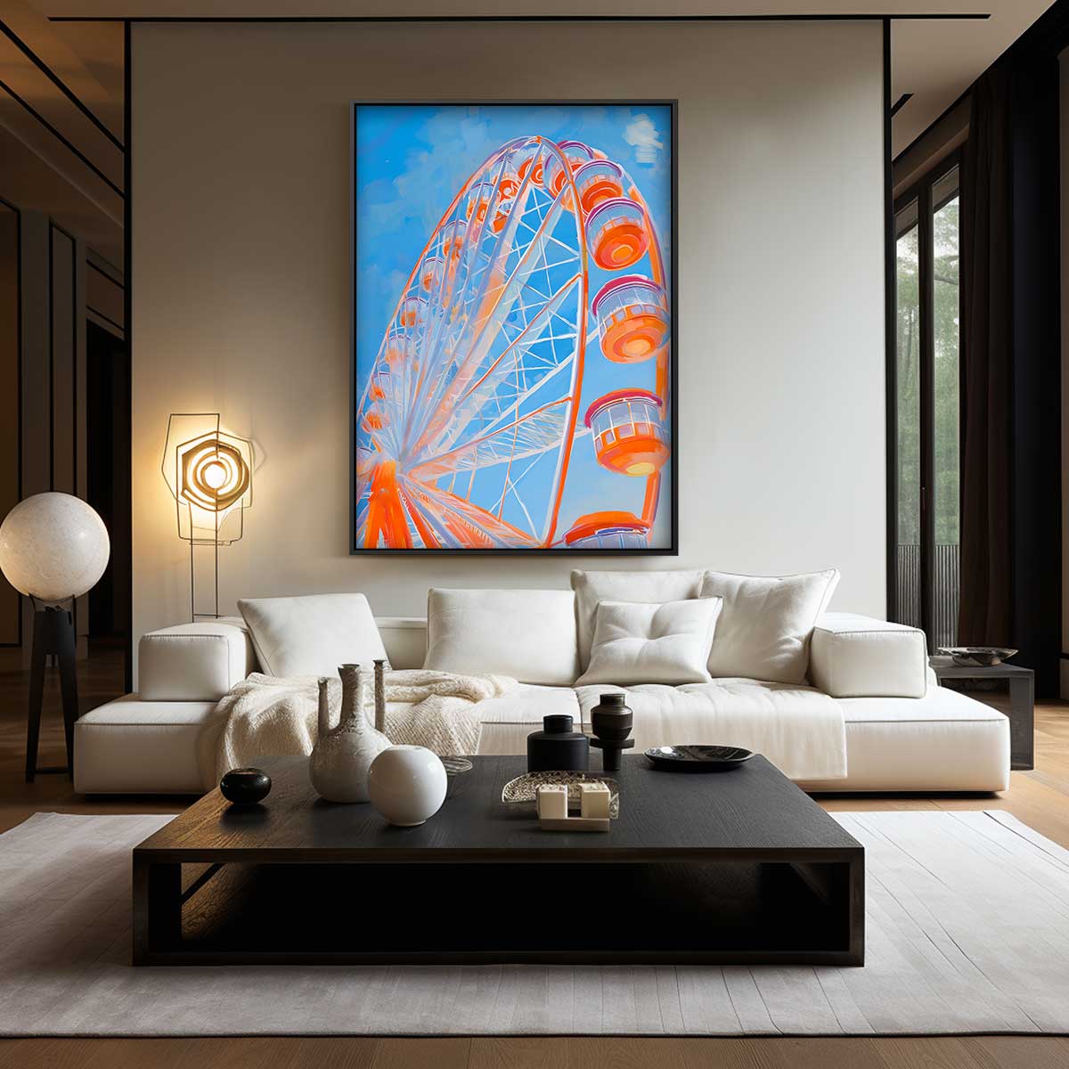 Kleurrijke Reuzenrad Fantasie – kunstwerk met zwarte baklijst