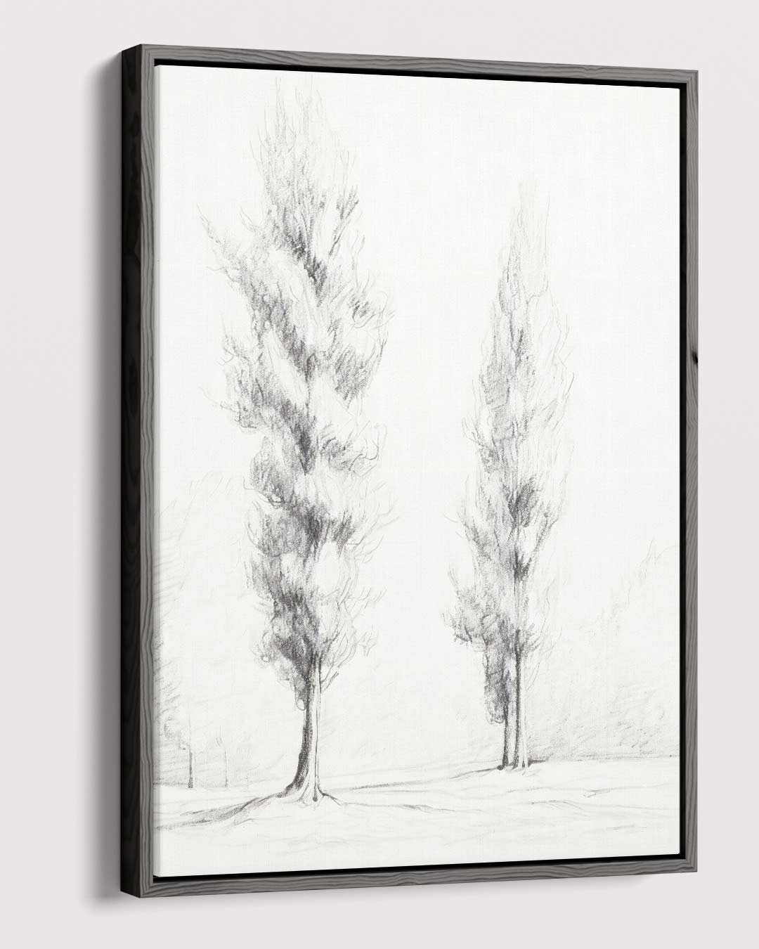 Potloodschets van Statige Bomen – canvas wanddecoratie in portret formaat