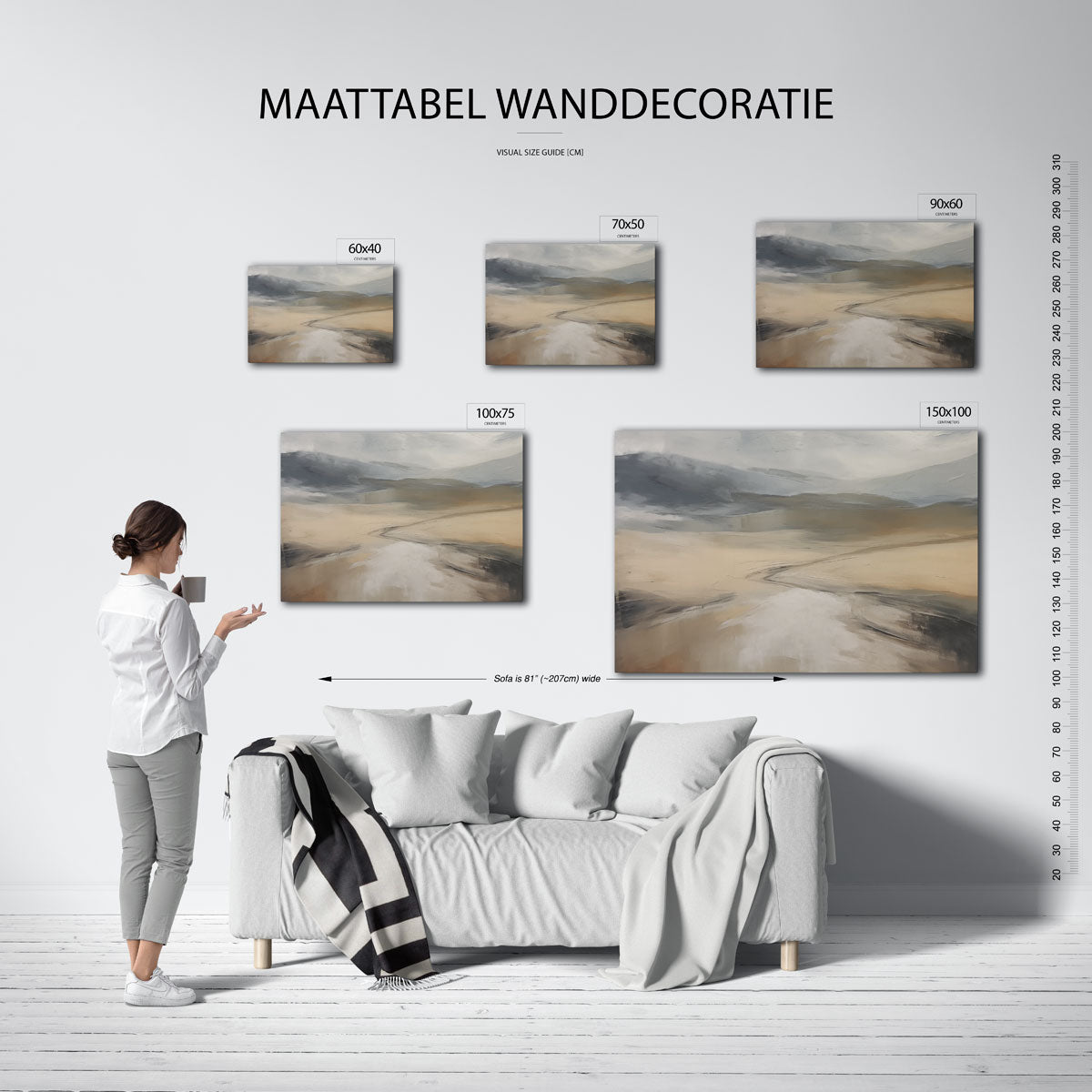 Landschap in neutrale tinten – Lijnen – moderne liggende wanddecoratie