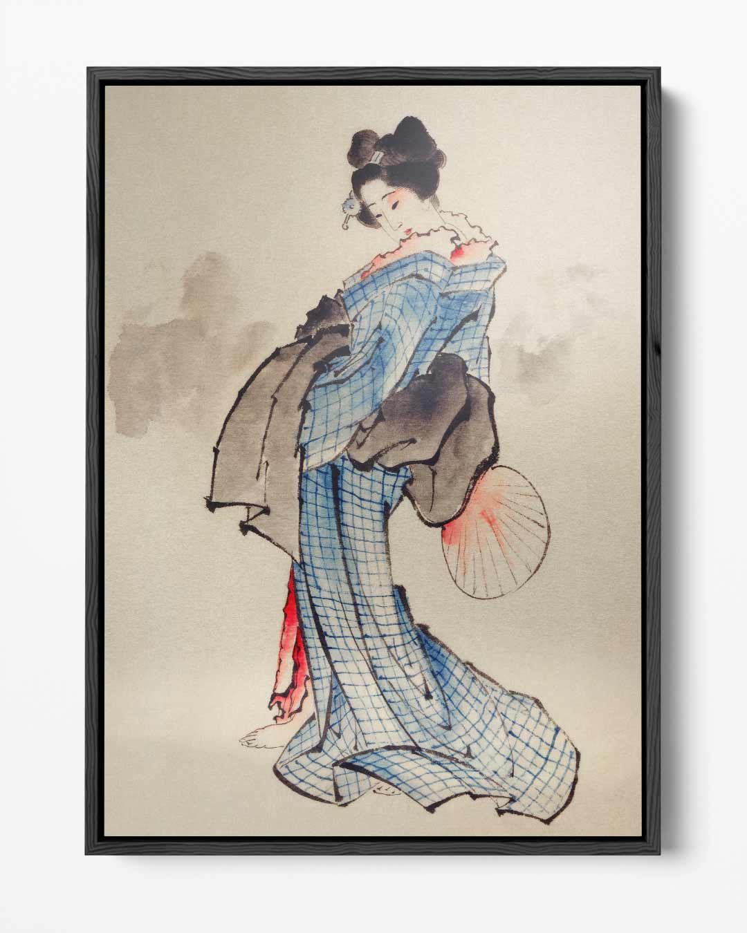 Japanse Vrouw in Kimono – portret kunstwerk als wanddecoratie
