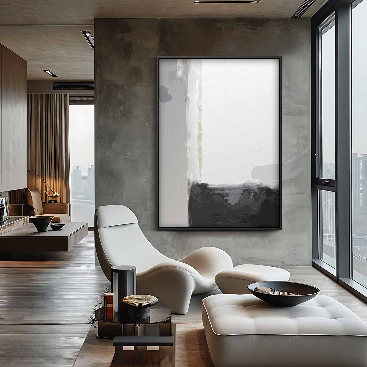 Moderne Grijstinten Abstractie – canvas wanddecoratie in portret formaat