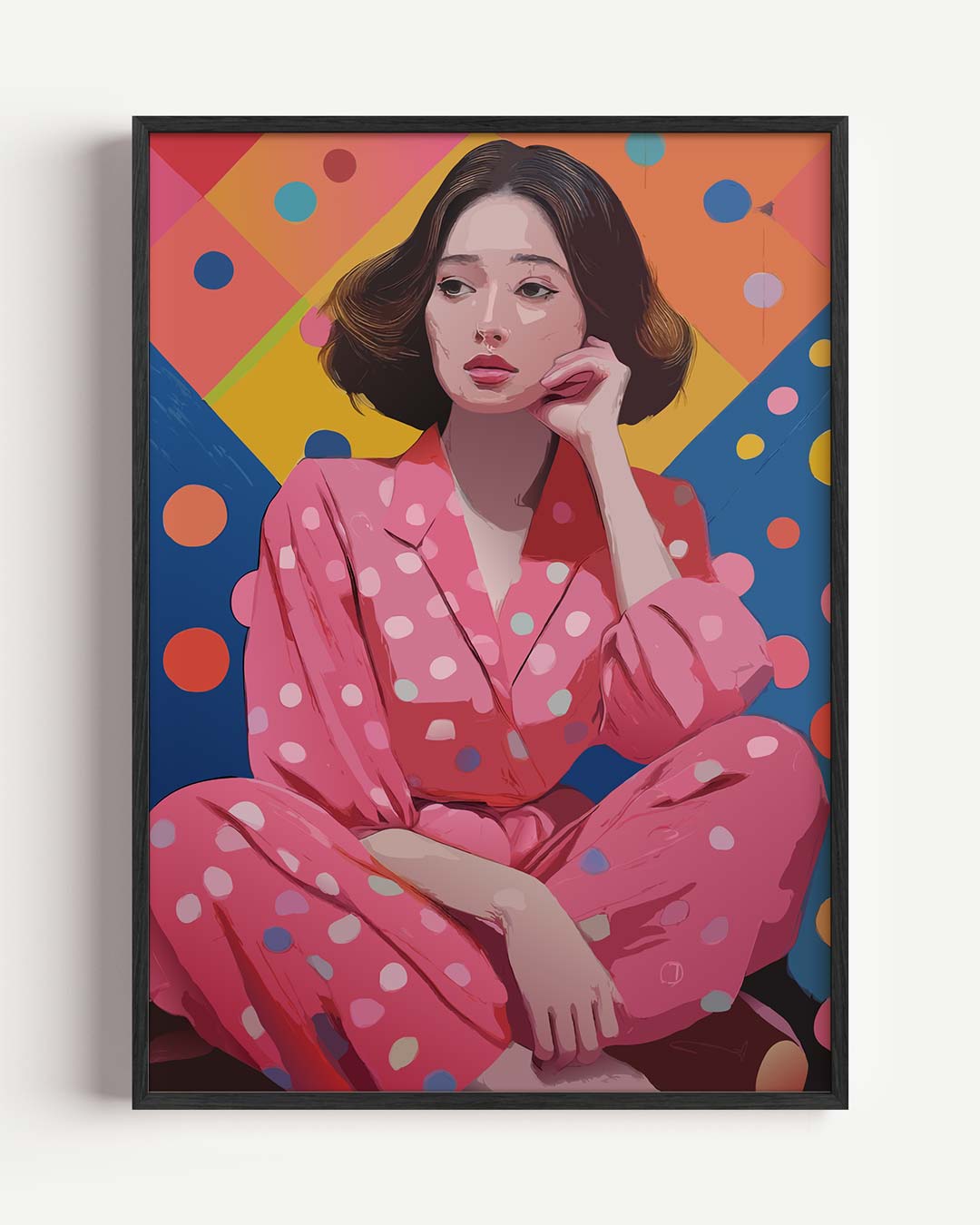 Vrolijke Vrouw in Stippen – Popart en Streetart portret poster als wanddecoratie