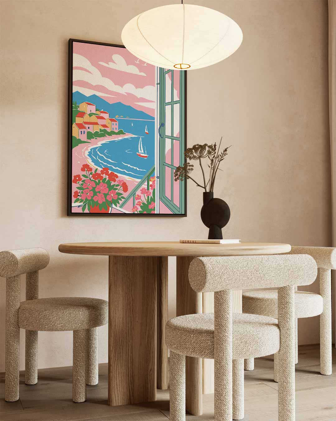 Zonnige Baai met Zeilboten – staand kunstwerk voor modern interieur