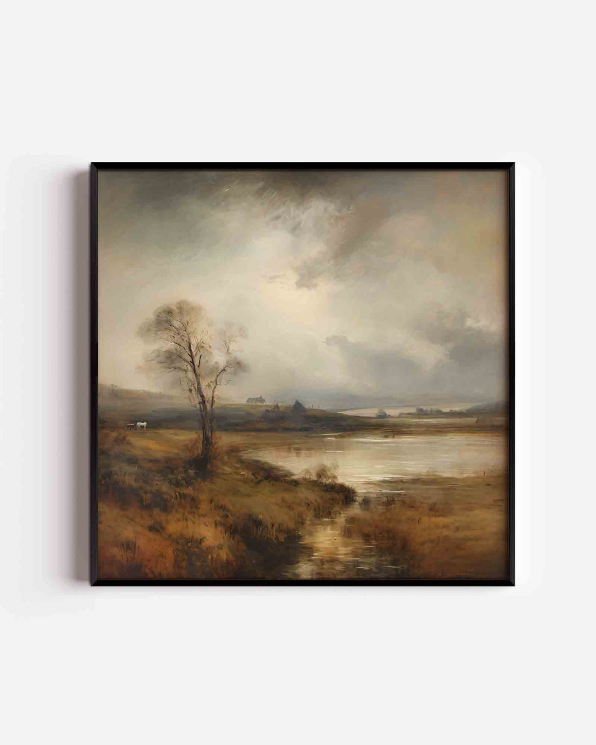 Landschap met boom en water – vierkante poster met kleur en vormen als wanddecoratie