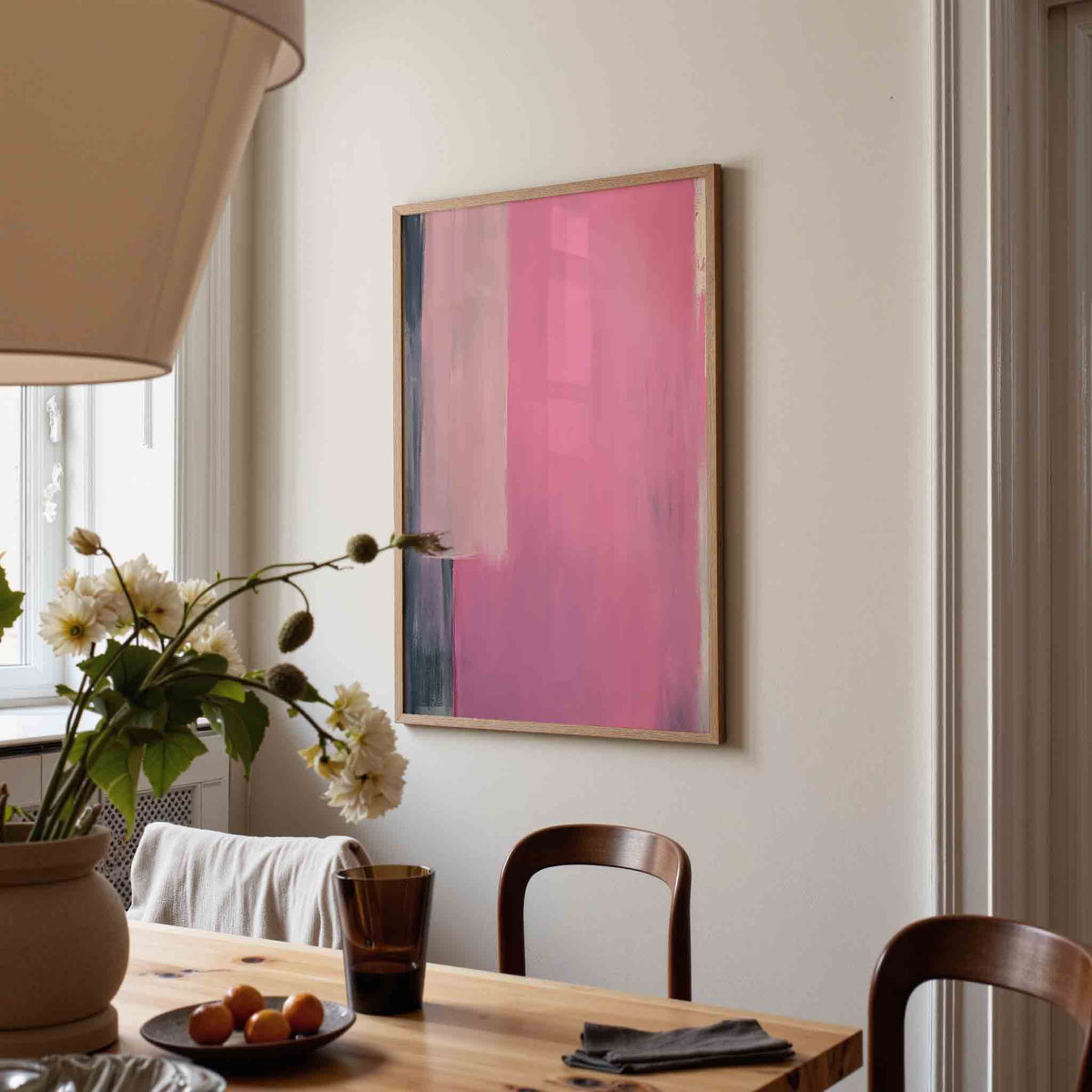 Roze en beige abstracte – kunst en design poster in portret formaat