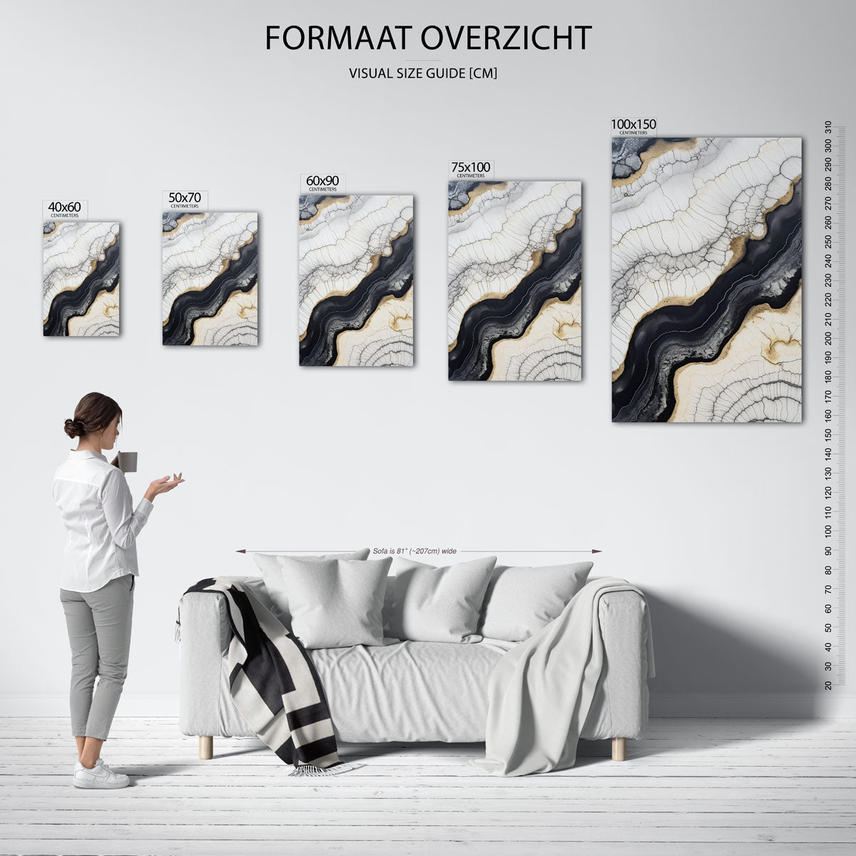 Organische lijnen compositie – staand wanddecoratie kunstwerk
