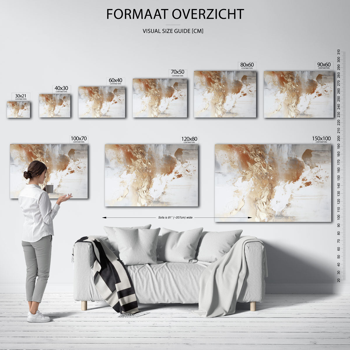 Abstracte beige en witte – liggende muurposter met abstracte vormen