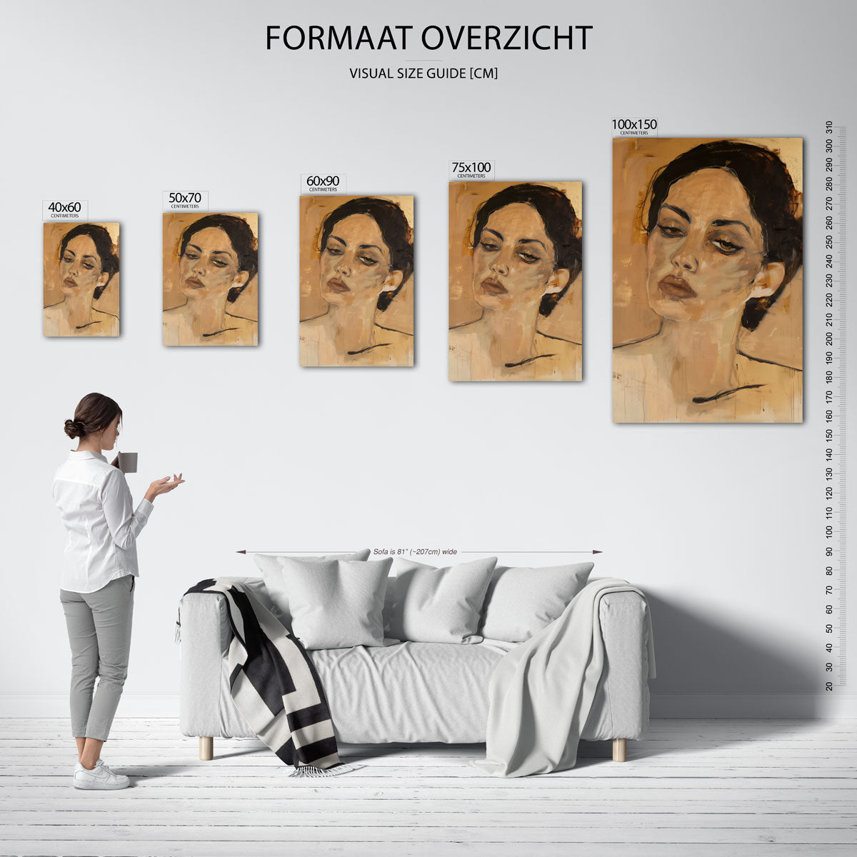 Vrouwelijk portret – Staande wanddecoratie – moderne staande wandkunst