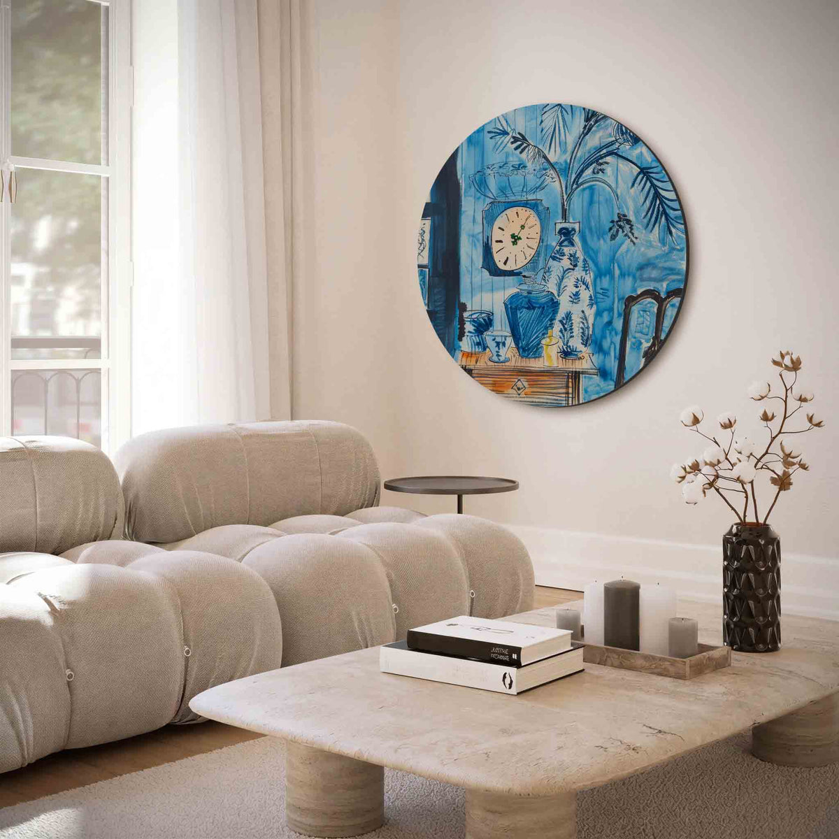 Blauwe interieur – muurcirkel met abstracte texturen voor aan de muur