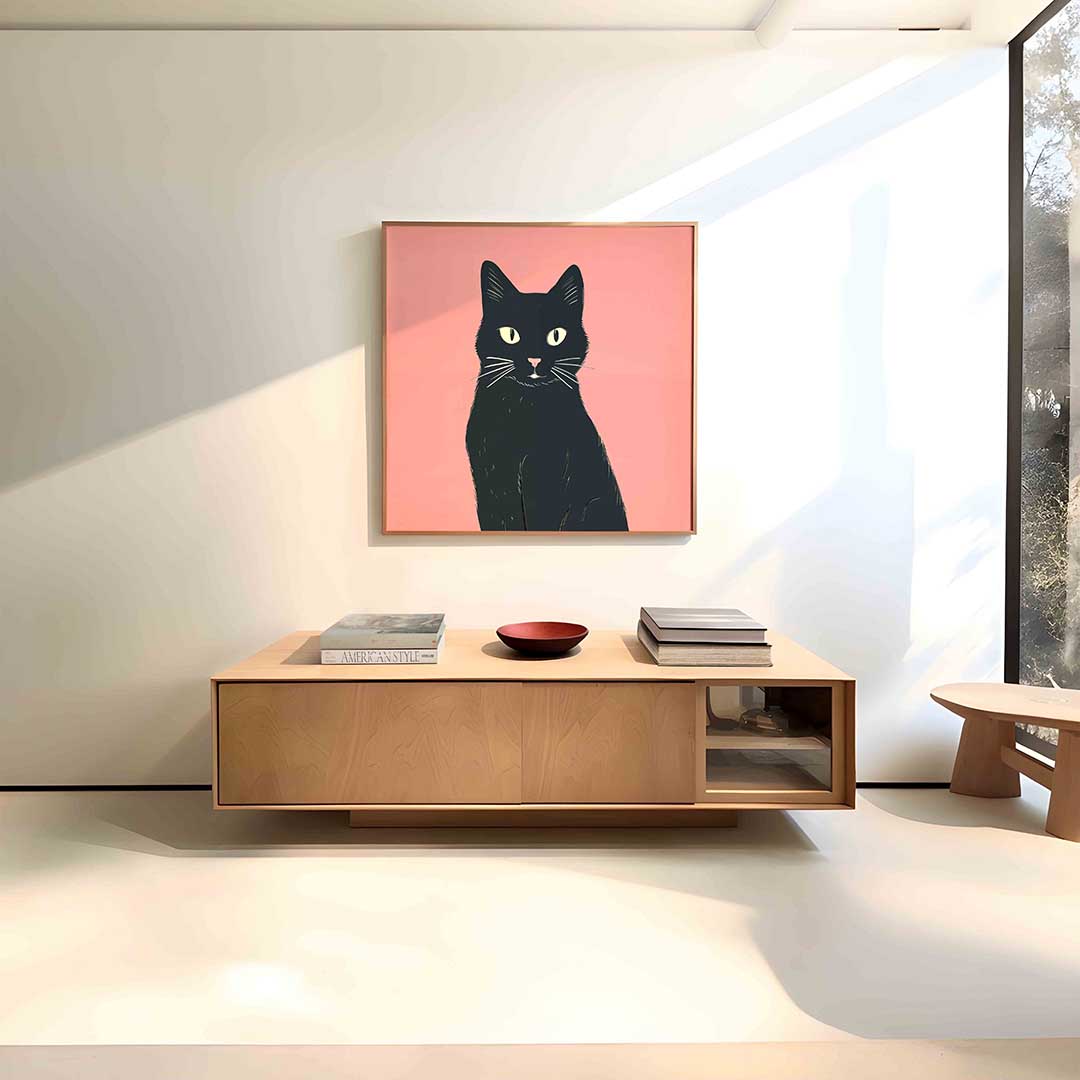 Zwarte kat – vierkante dieren wanddecoratie van WallArtistic