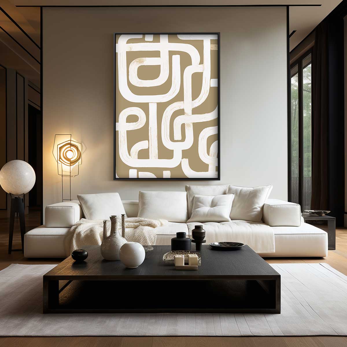 Organische Lijnen in Beige – modern portret kunstwerk van WallArtistic