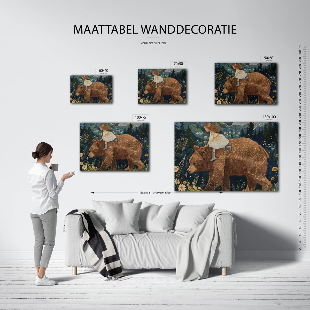 Meisje op beer – moderne liggende wanddecoratie