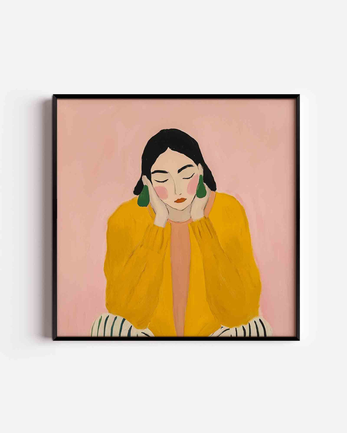 Vrouw met gele trui – moderne vierkante poster als wanddecoratie