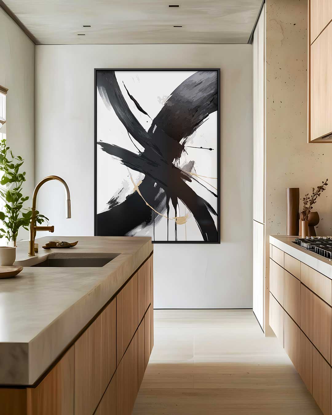 Dynamisch Zwart-Wit Abstract – dibond wanddecoratie in staand formaat