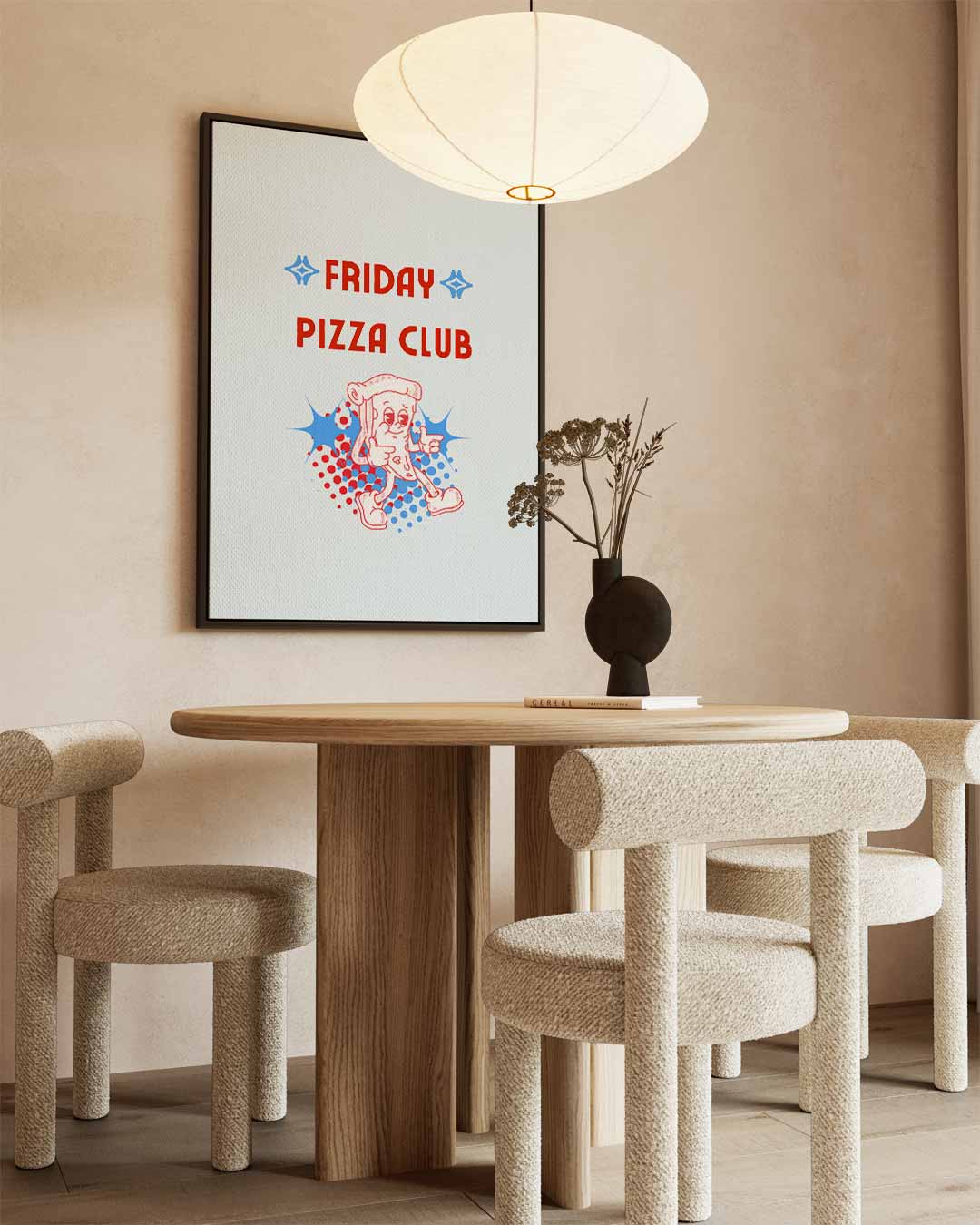 Friday Pizza Club Poster – canvas wanddecoratie in portret formaat