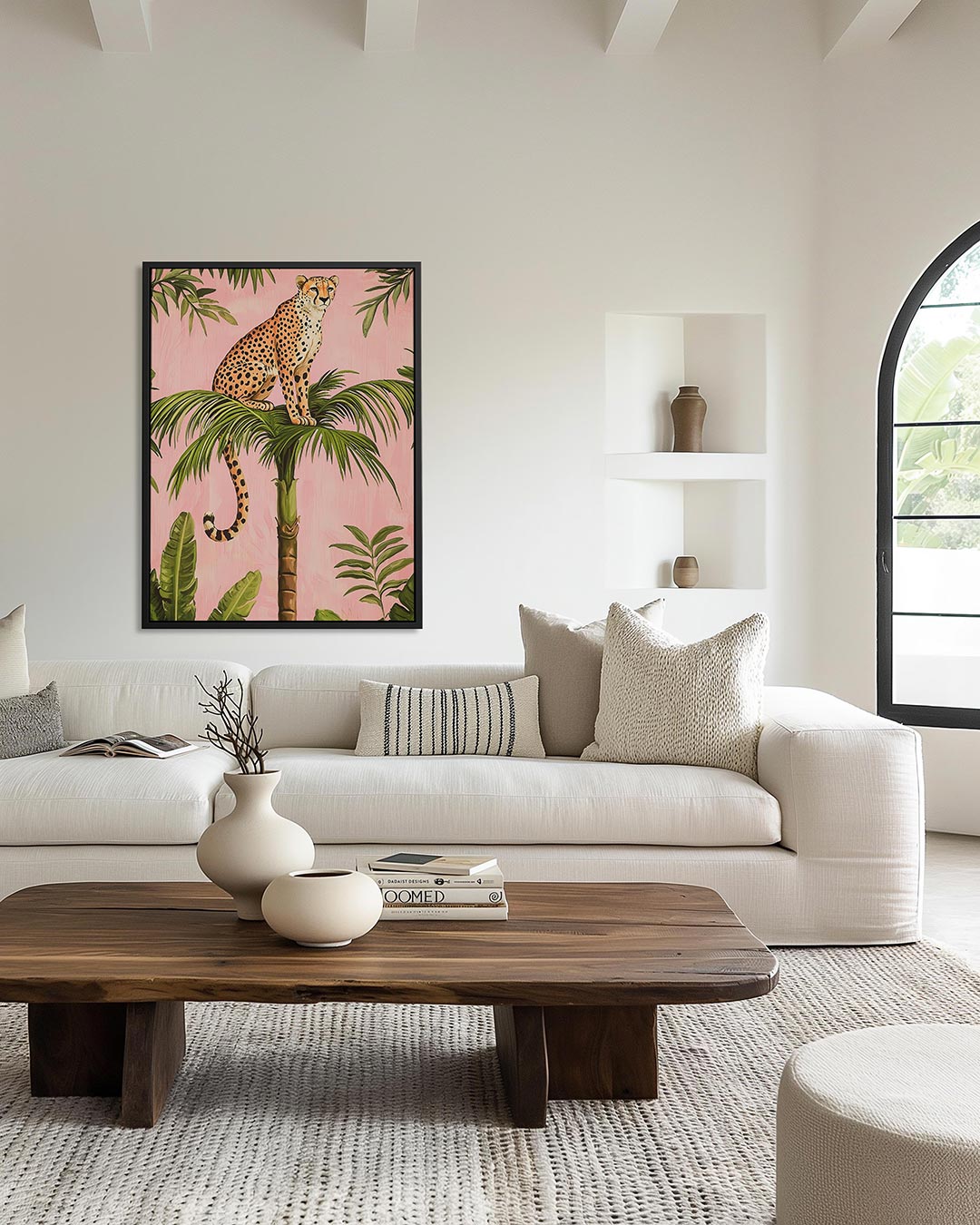 Luipaard op palm – staand wanddecoratie kunstwerk