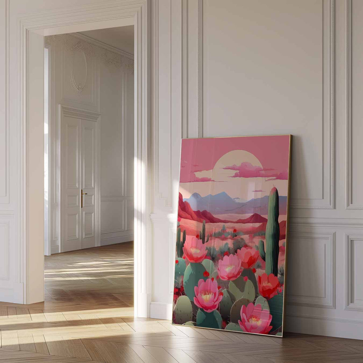 Woestijnbloemen bij Zonsondergang – paas poster als vrolijke staande wanddecoratie
