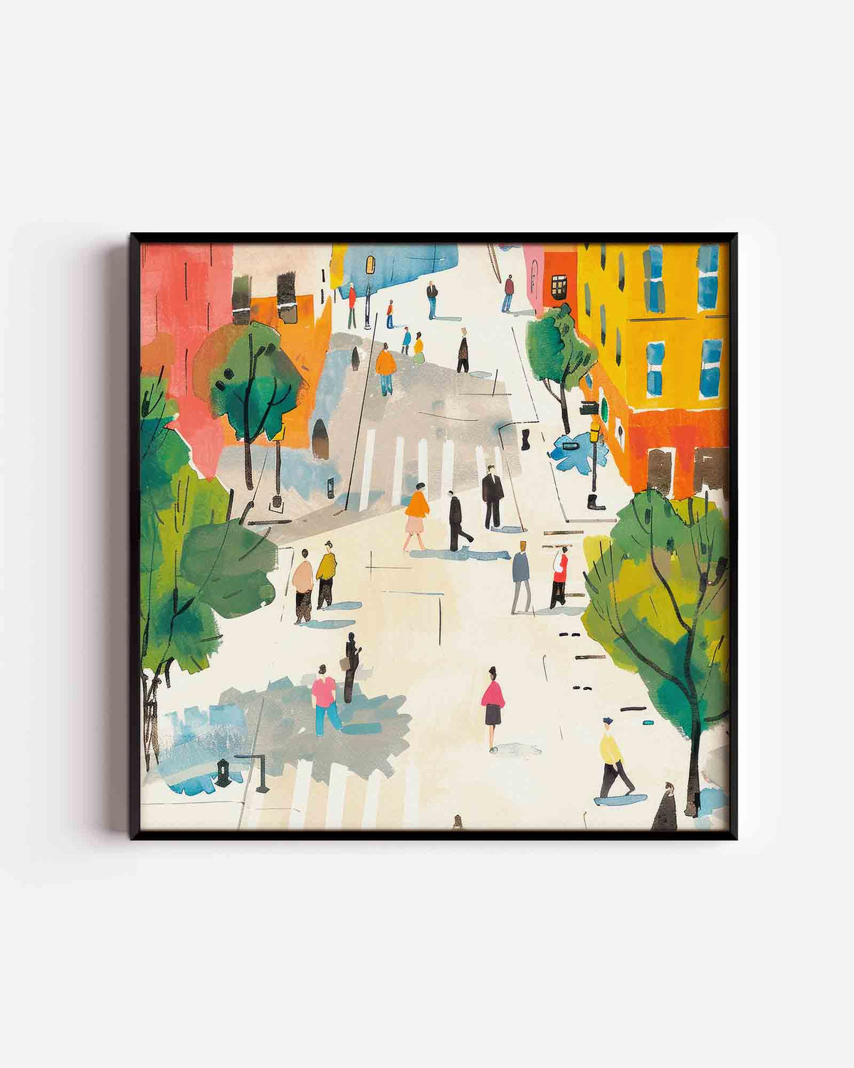 Straatscène met mensen – kleurrijke illustratie poster als wanddecoratie