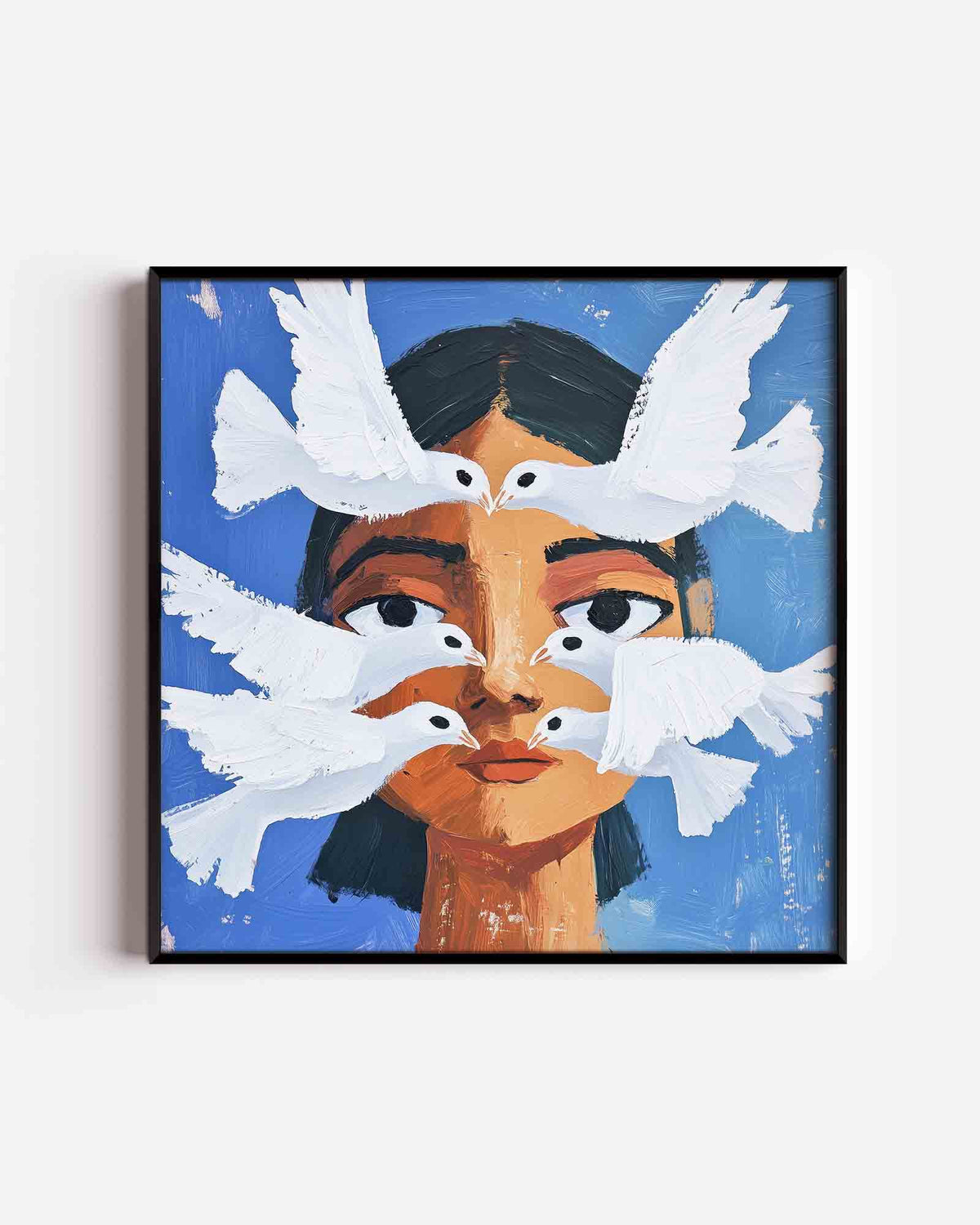 Vrouw met witte duiven – moderne vierkante poster als wanddecoratie