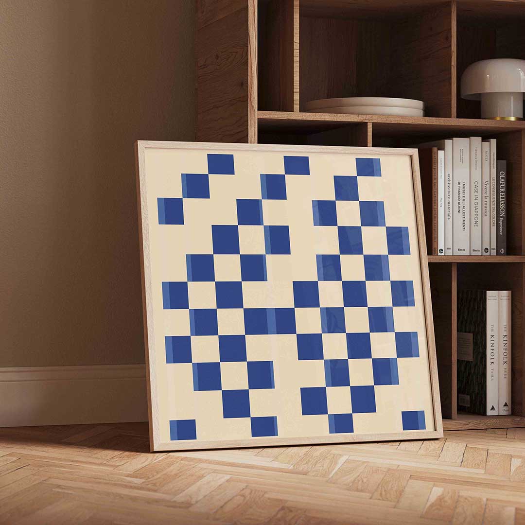 Blauwe ruitpatroon – moderne wandkunst met kleur en vormen als poster